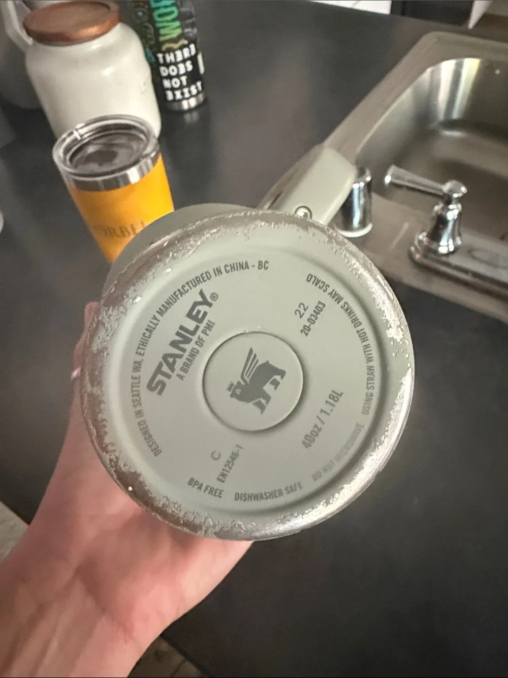 Stanley Travel Mug in Sage Green with Clear Lid Trim - Picture 3 of 6
